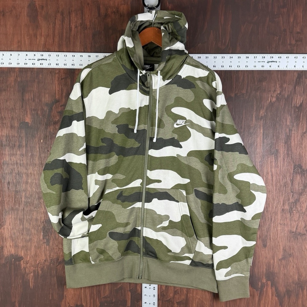 Nike Sportswear Club Hoodie Pullover Sweatshirt Fleece BDU Green Camo Mens Large